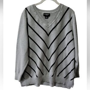 Liz Claiborne gray black V neck pullover  sweater size 1X cotton